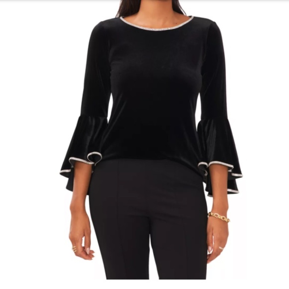 MSK Black Velvet Bell Sleeve Blouse